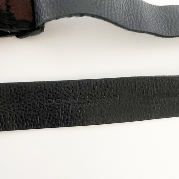 Donna Karan Pony Hair Animal Cow Print Brown Black Leather Skinny Belt Size SM - Picture 7 of 9